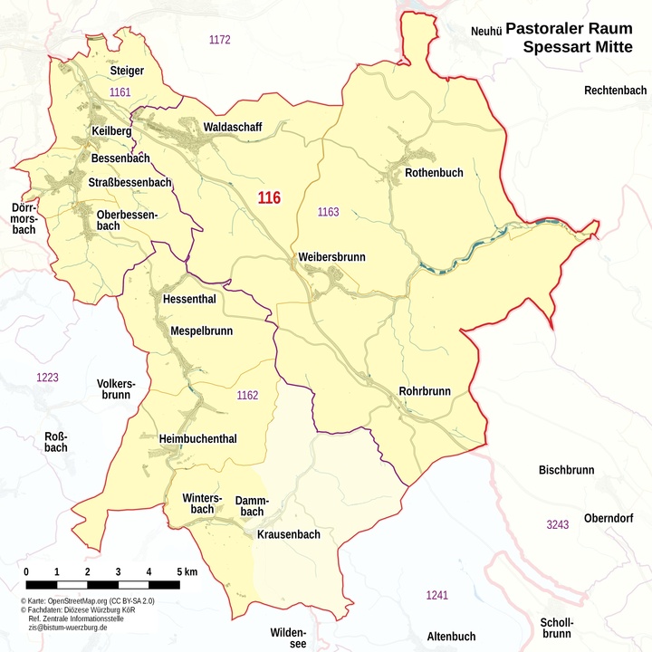 Übersichtskarte Pastoraler Raum Spessart Mitte